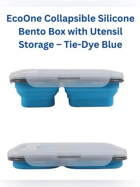 Eco One Collapsible Silicone Bento Box with Utensil Storage – Tie-Dye Blue